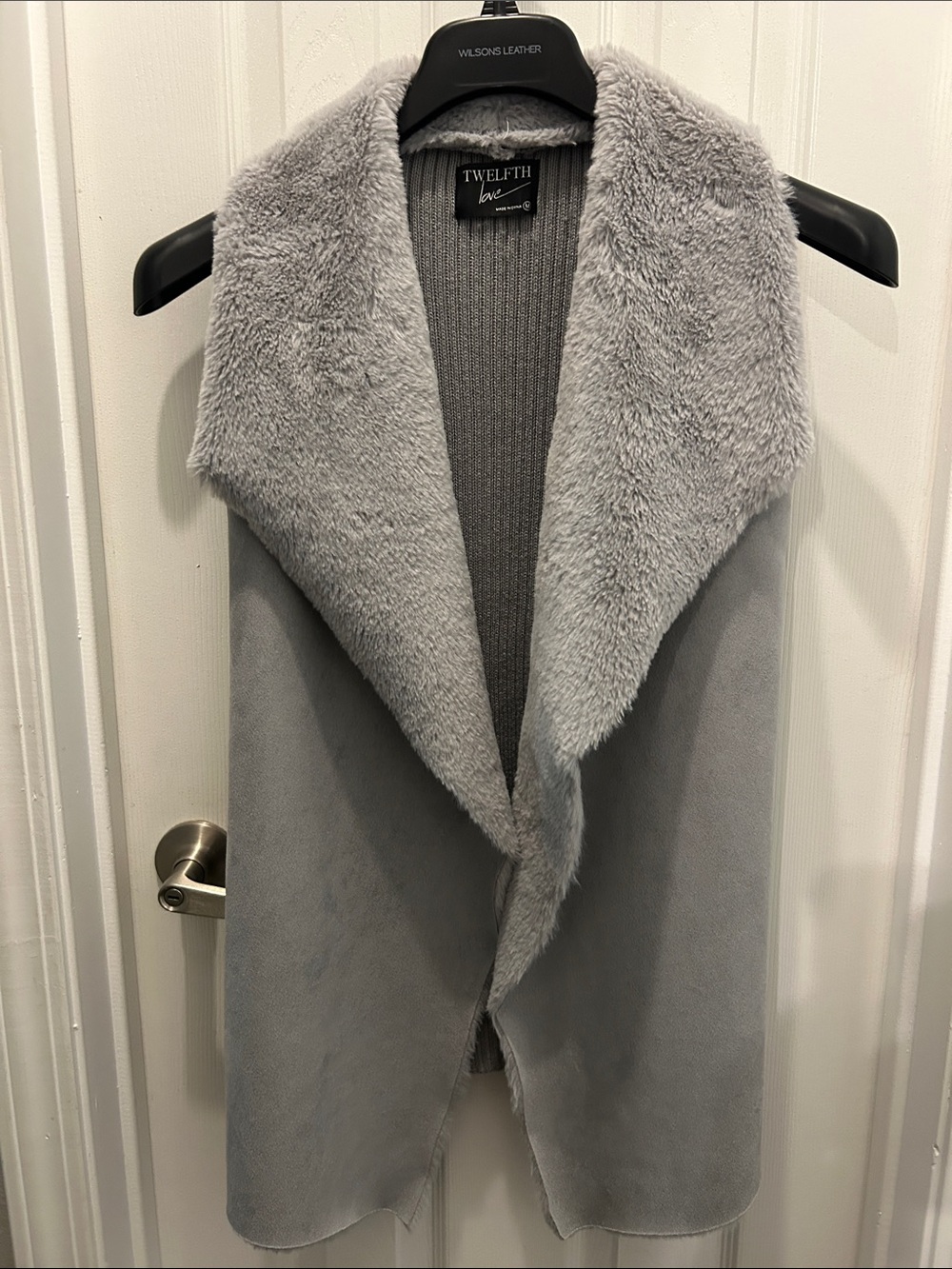 Twelfth Love Gray Faux-Shearling Draped Vest